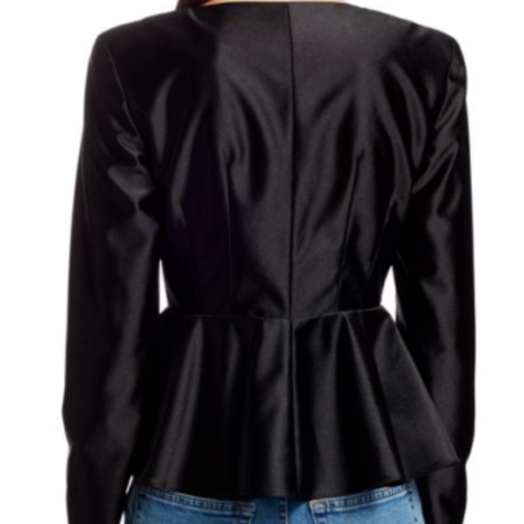 ROTATE BIRGER CHRISTENSEN Elegant Annie Padded Shoulder Black Satin Peplum Top S - Picture 4 of 6